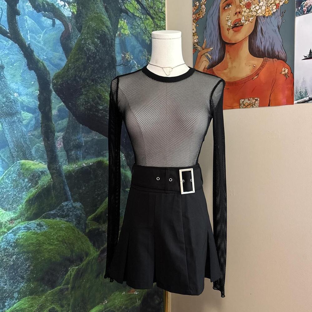 out from under sheer black mesh long sleeve top y2k rave goth